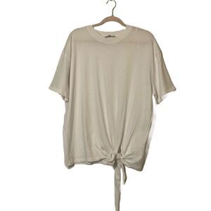 Zara Oversized Plain White Tee with Tie Front and Short Sleeves